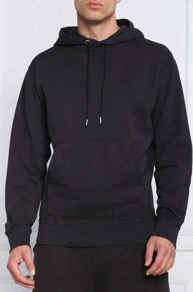 Dark Blue Cotton Logo Details Hooded Sweatshirt